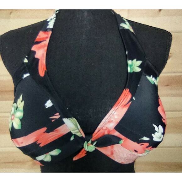 Fitglam Bikini Top Tropical Padded Tie Waist and Neck Black Women's Size 14 - Picture 1 of 10